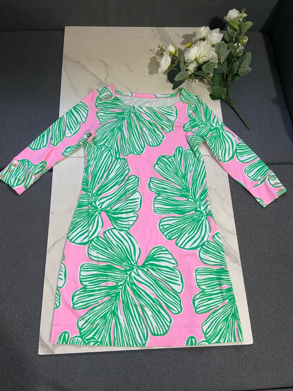 Pink and Green Floral Shift Dress